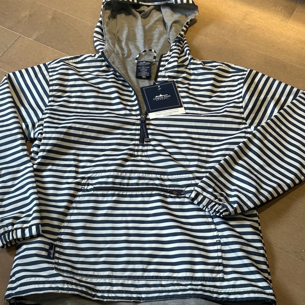 NWT Charles River Apparel Womens Chatham Anorak Striped Blue and White .